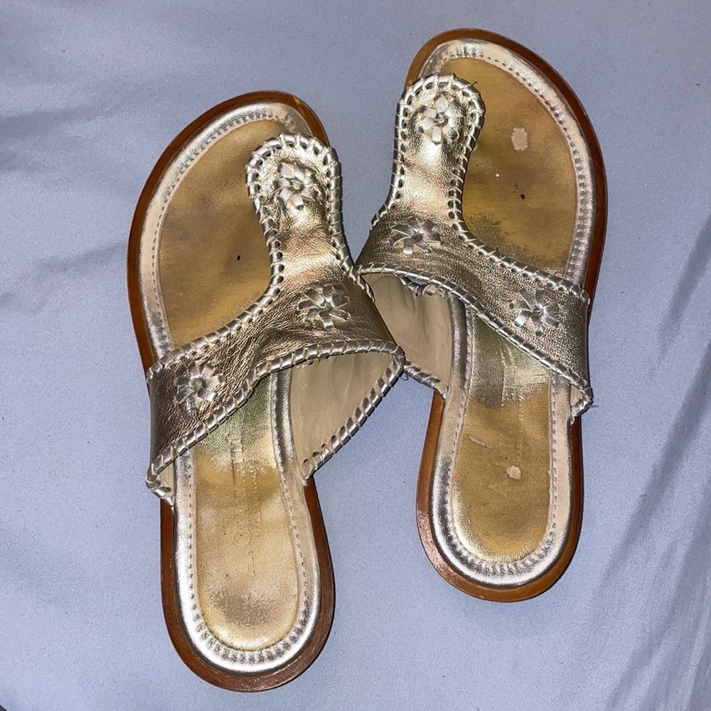 Giannetti silver gold foil sandals wood leather flip flops sorority Jack Rogers